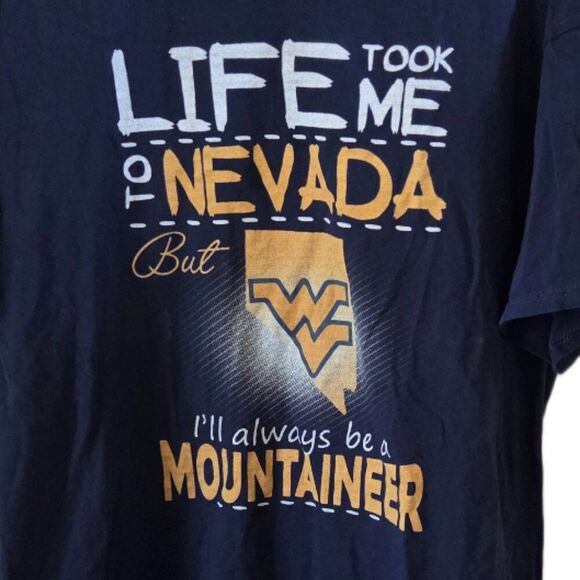 Unisex Navy Blue Life Took Me to Nevada But I'll Always be a Mountaineer T-Shirt - Picture 2 of 4